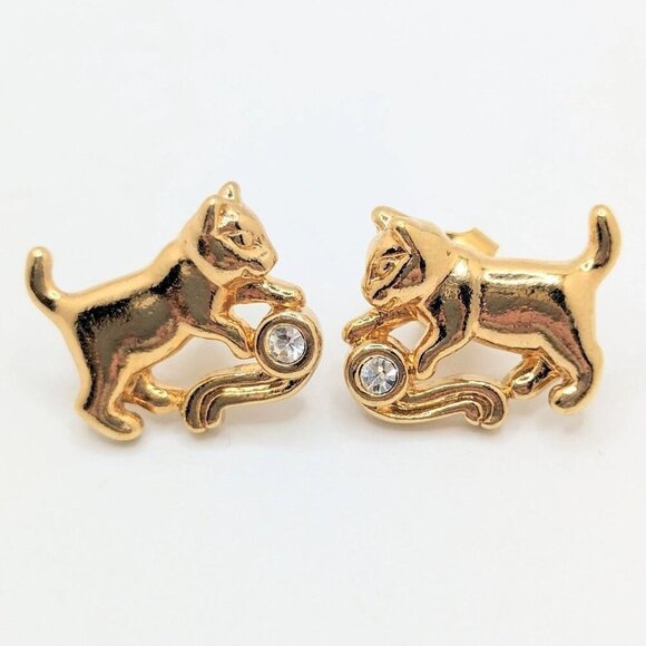 Vintage AVON Goldtone Kitten "Perfect Love" Pierced Earrings - Picture 1 of 4